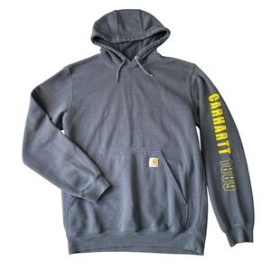 Carhartt Hoodie Mens Medium Loose Fit Sleeve Logo Gray Pullover Sweatshirt